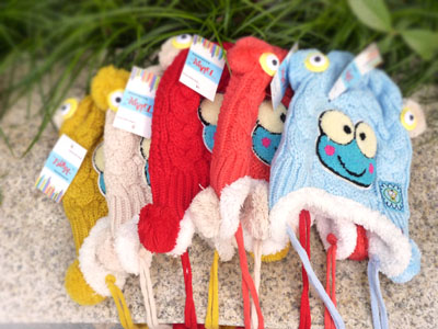 儿童毛线帽 宝宝秋冬保暖帽子 大眼青蛙护耳毛线帽  -绿豆蛙线帽