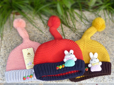 新款韩版獭兔毛毛针织毛线女帽 潮辫尾帽 -小兔有尾帽