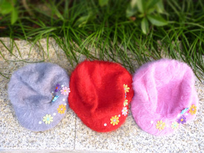 新款韩版潮鸭舌帽编织帽带盖彩色玫瑰花帽 -兔毛彩花帽