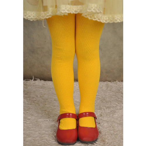 女童连裤袜/秋冬菱纹波浪针织宝宝打底裤袜--黄色L号（411203）