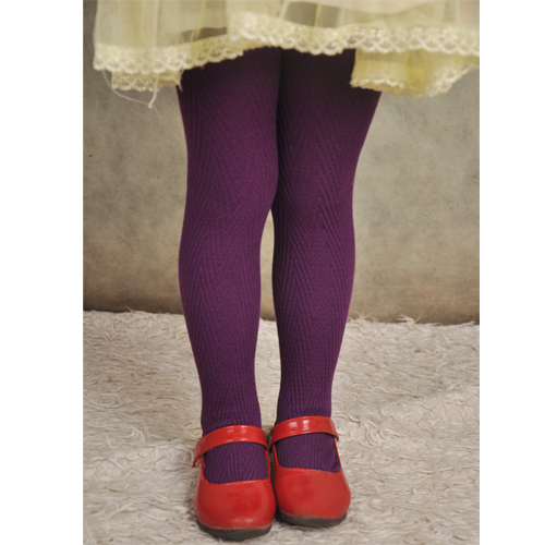 女童连裤袜/秋冬菱纹波浪针织宝宝打底裤袜--紫色M号（411092）