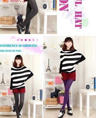 秋冬针织显瘦细条纹爱心点点踩脚裤/打底裤