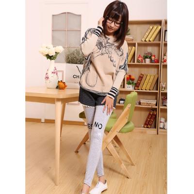 时尚印花YES/NO加厚加绒保暖裤/打底裤--浅灰色（2404-1）	