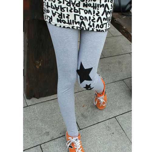 时尚五角星加厚加绒保暖裤/打底裤--浅灰色（43813）