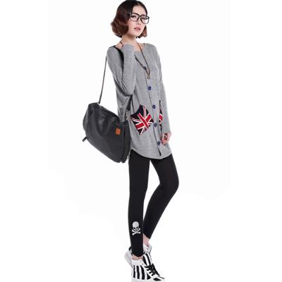 时尚印花脚口鬼头加厚加绒保暖裤/打底裤--黑色（2403-3）