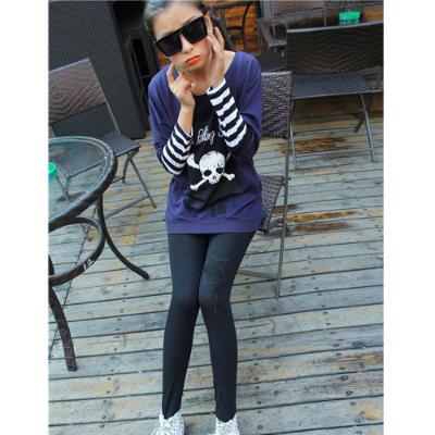 时尚印花三颗星加厚加绒保暖裤/打底裤--黑色（2402-1）