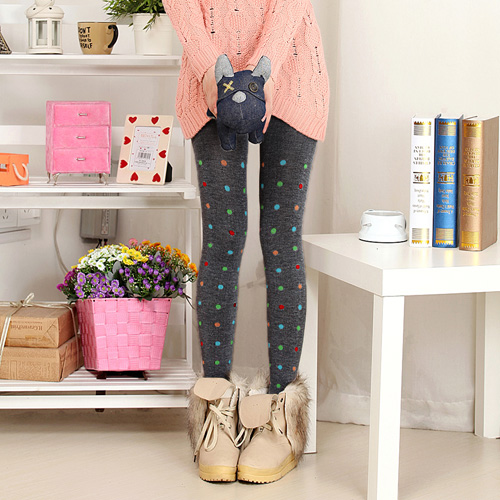 秋冬彩色圆点针织踩脚裤/打底裤--深灰色（44016	