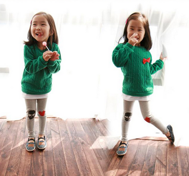 韩版童装百搭骷髅头爱心打底裤/小脚裤	