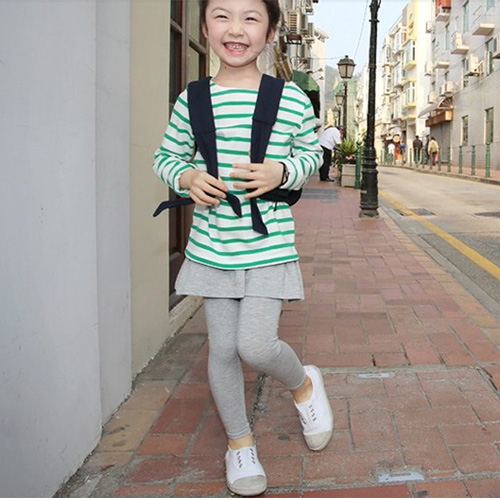 儿童百搭假二件裙裤/打底裤--浅灰色	