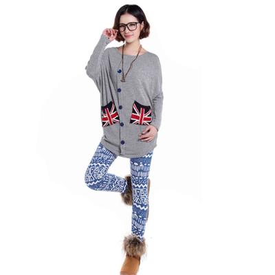 复古印花打底裤/加厚保暖裤--蓝色几何图案（43608）	