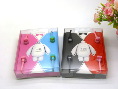 2对装双色面条创意耳机新款超能陆战队大白 入耳式耳机 -16号