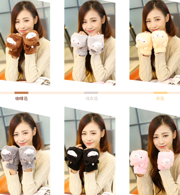 萌萌哒可爱羊驼半指翻盖加绒手套保暖手套冬季手套