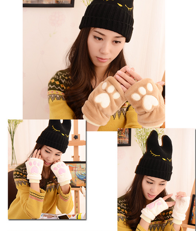 新款超萌秋冬个性可爱卖萌可爱卖萌半指猫爪手套