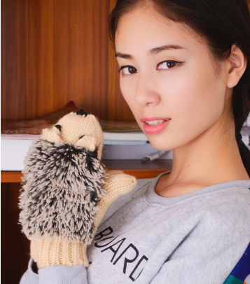 新款超萌个性 全指绒毛刺猬保暖手套可爱卖萌手套