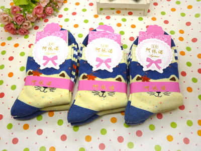 新款2015 正版阿伊诺彩棉精品卡通纯棉袜中筒春秋冬季潮款