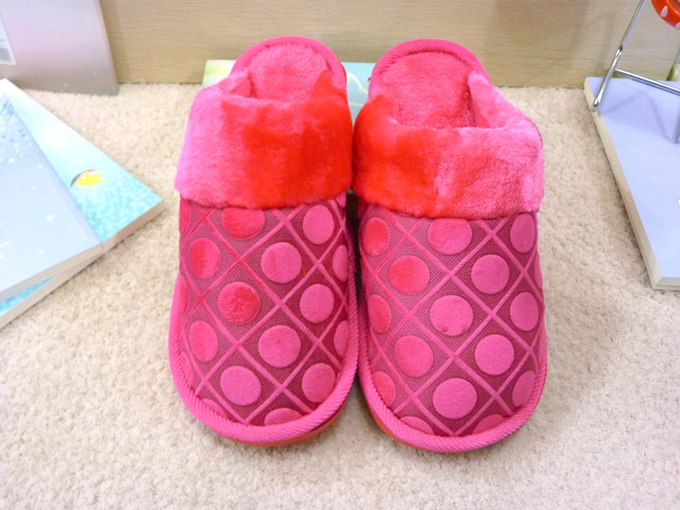新款男女情侣室内棉拖鞋 方格圆点加厚半包跟冬季家居家棉鞋 