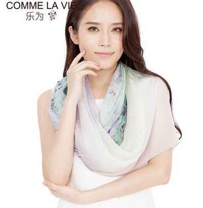 新款围巾女秋冬树叶烟花刺绣长款围巾披肩两用 -树叶烟花