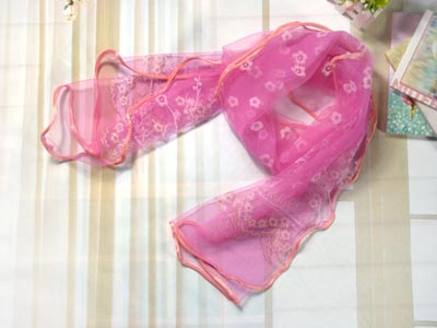 新款围巾烫花小梅花围巾纱丝巾蕾丝长巾披肩 -小梅花