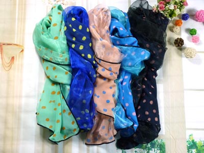 冬季韩版 女款丝巾围巾 欧根纱多色飘逸款 -圆点双层