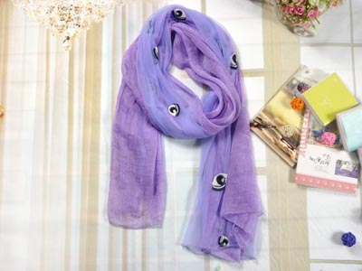 秋冬新款 绒雪纺丝巾眼睛围巾流苏披肩 围巾女 -眼睛