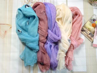 秋冬新款 绒雪纺丝巾眼睛围巾流苏披肩 围巾女 -眼睛