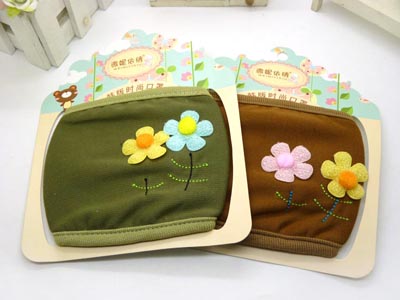 秋冬季保暖防尘防雾霭 女款绒布小花纯棉双层口罩