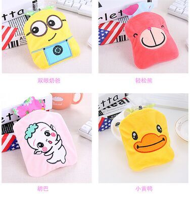 迷你便携卡通图案毛绒布套可分离式PVC小号热水袋
