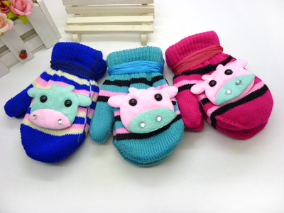 新款 秋冬天儿童可爱小兔连指宝宝挂绳挂脖手套批发