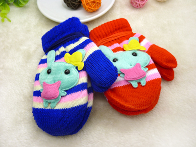 新款 秋冬天儿童可爱小兔连指宝宝挂绳挂脖手套批发