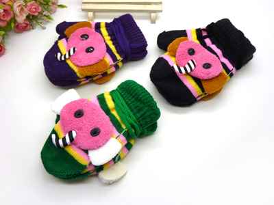 新款 秋冬天儿童可爱小兔连指宝宝挂绳挂脖手套批发