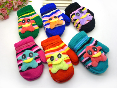 新款 秋冬天儿童可爱小兔连指宝宝挂绳挂脖手套批发