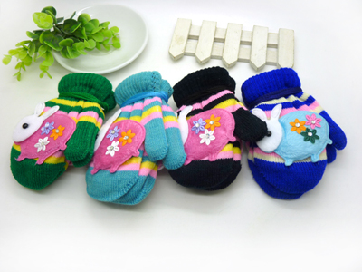 新款 秋冬天儿童可爱小兔连指宝宝挂绳挂脖手套批发