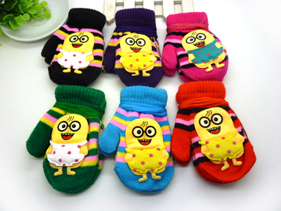 新款 秋冬天儿童可爱小兔连指宝宝挂绳挂脖手套批发