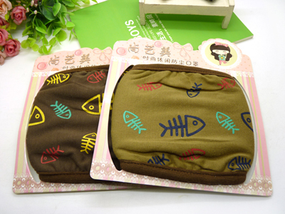 韩版 卡通鱼骨图案口罩 防尘 防雾霾 隔绝异味 三色可选