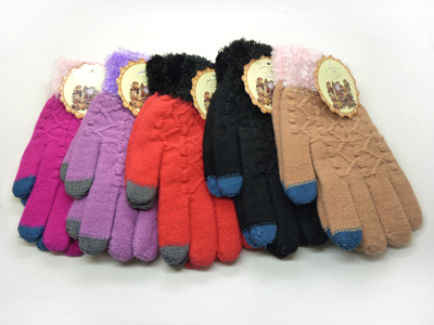 新款韩版触屏手机手套秋冬季男女保暖毛绒加厚針織毛线情侣可爱