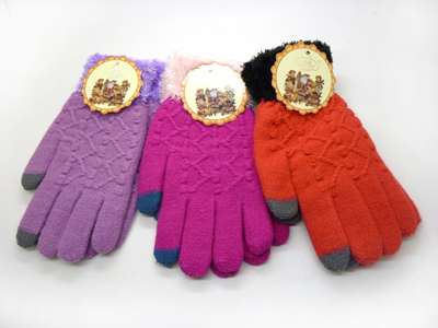 新款韩版触屏手机手套秋冬季男女保暖毛绒加厚針織毛线情侣可爱