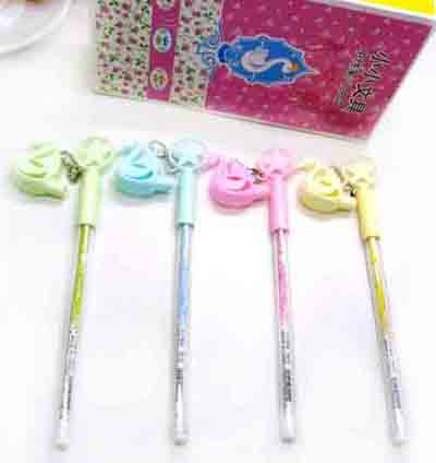 正品小小文具日韩创意文具 可爱心形天鹅哨子挂链 中性笔 签字笔	