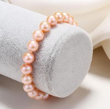 新款 7-8mm 天然珍珠手链 紫色/粉色 AAA 圆润几乎无瑕