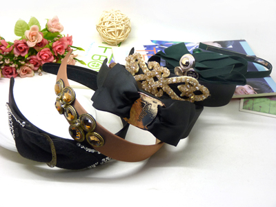 韩版发饰宽边压发发箍 水晶水钻蝴蝶结绒布头箍 发卡头饰