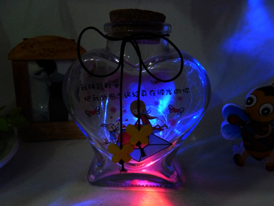夜光发光大号爱心桃心透明玻璃幸运星瓶许愿瓶星星瓶漂流瓶罐