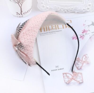 韩版百搭混款头饰刺绣徽章蝴蝶结发发箍宽小礼帽