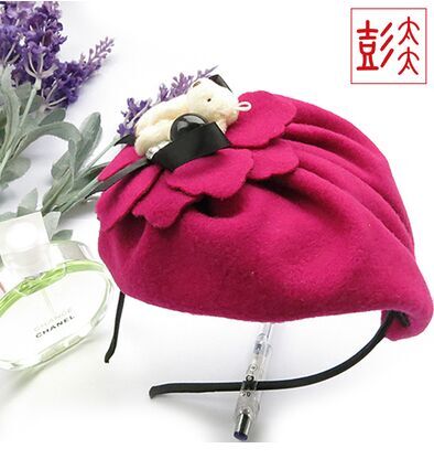 韩版百搭混款头饰刺绣徽章蝴蝶结发发箍宽小礼帽