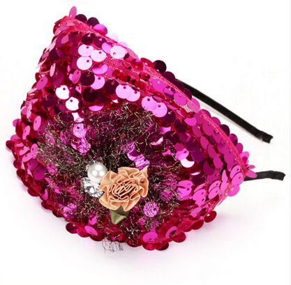 韩版百搭混款头饰刺绣徽章蝴蝶结发发箍宽小礼帽