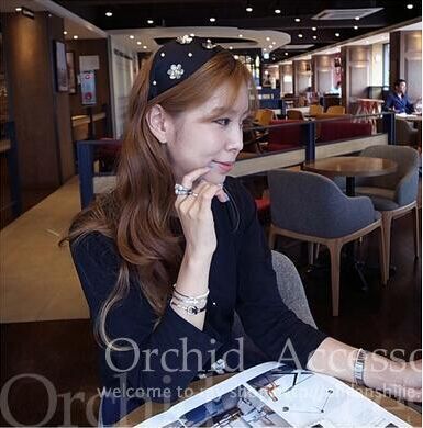 韩版百搭混款头饰刺绣徽章蝴蝶结发发箍宽小礼帽