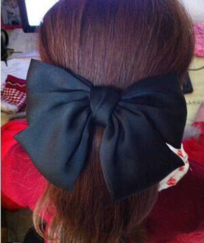 韩版纯色宽布艺超大蝴蝶结 丝绸贡缎发夹头饰顶夹发卡马尾弹簧夹