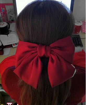 韩版纯色宽布艺超大蝴蝶结 丝绸贡缎发夹头饰顶夹发卡马尾弹簧夹