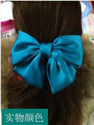 韩版纯色宽布艺超大蝴蝶结 丝绸贡缎发夹头饰顶夹发卡马尾弹簧夹
