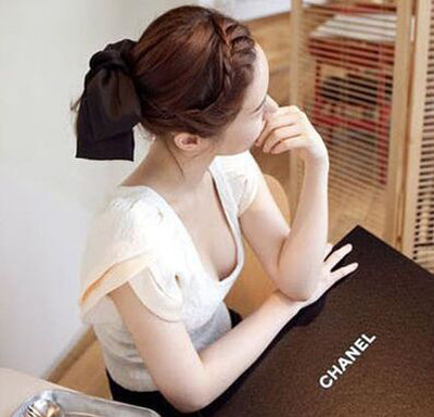 韩版纯色宽布艺超大蝴蝶结 丝绸贡缎发夹头饰顶夹发卡马尾弹簧夹