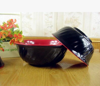 厂家直销5006中号密胺餐具红黑双色仿瓷非塑料螺纹仿瓷密胺汤面碗饭碗