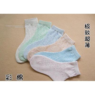 夏季超薄棉袜 彩棉大网格短袜透气性超好盒装袜